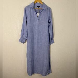 NWT Quince 100% European Linen Split Neck Maxi Dress French Blue Coastal Minimal